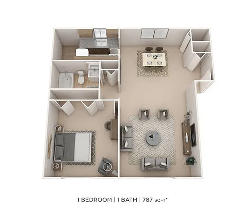 Floor plan One Bedroom - 787 sqft