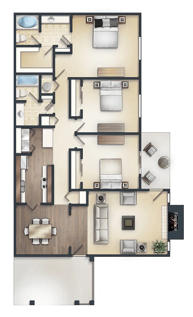 Floor plan 3 Bedroom 2 Bath