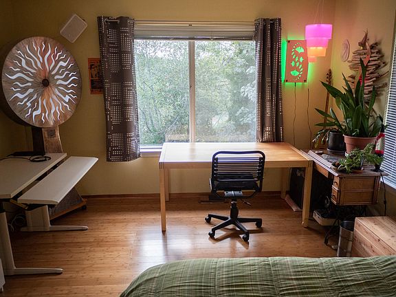 Bedroom furniture including dresser, computer table, drawing table, and artwork. Also available, 32" 4K monitor with HDMI inputs.