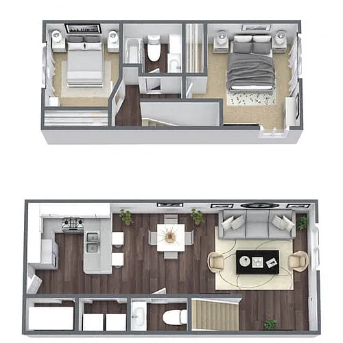 Floor plan B2: 2 Bed 1.5 Bath + T