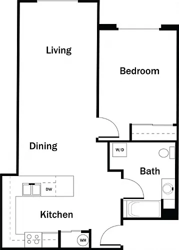Floor plan 1 Bedroom, 1 Bath D - Renovated