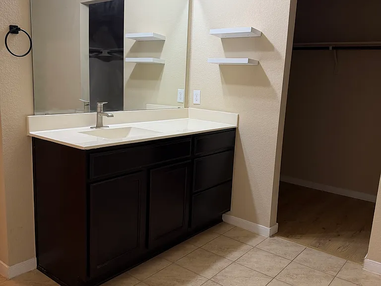 Master bathroom with standing shower and walk in closet