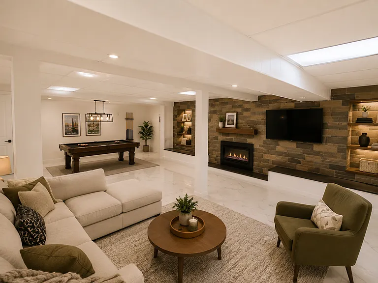 Lower level living/recreational space