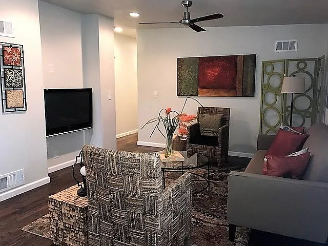 Living room with high ceilings