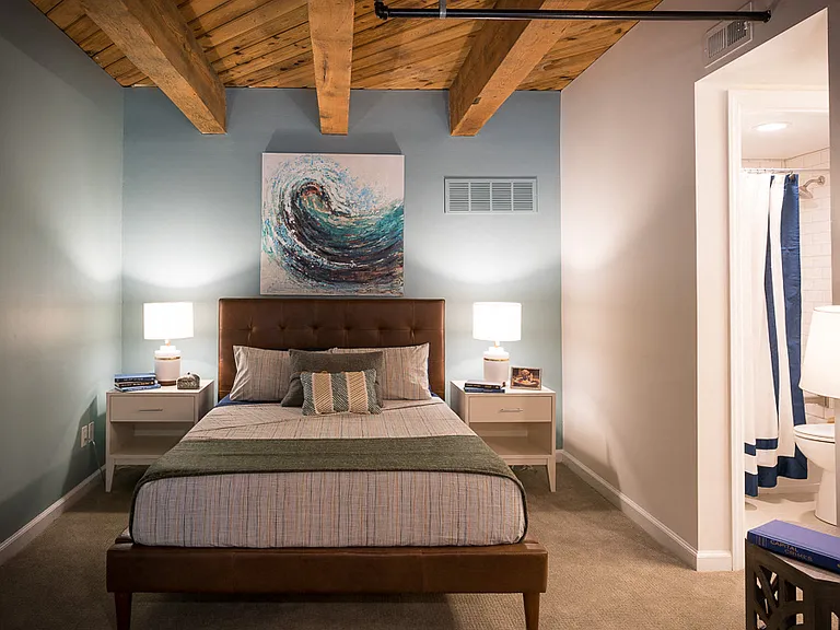 Wood beam ceilings in many apartments!
