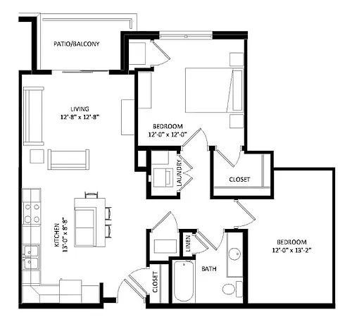 Floor plan 1 Bedroom Den J1