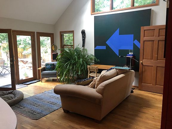 Family room, with back deck through the french doors.