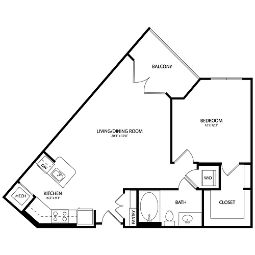 Floor plan 1 Bedroom, 1 Bath 738 SF A4.1