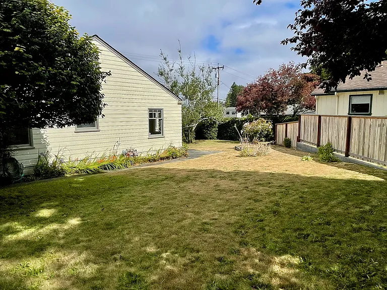 Fenced backyard.