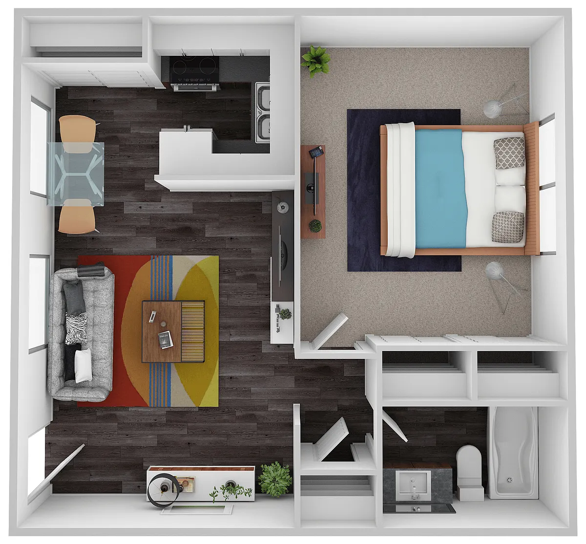 Floor plan Highland Terrace 1 Bed 1 Bath