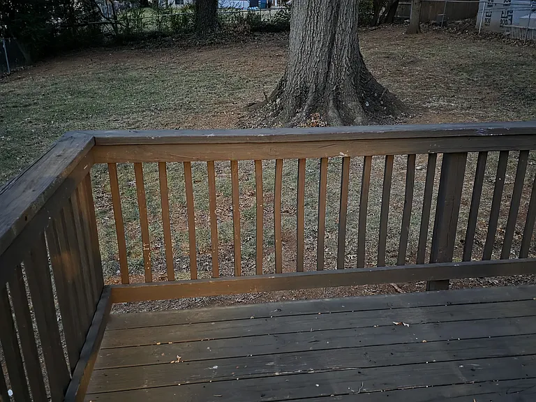 Picture from kitchen door of deck and backyard