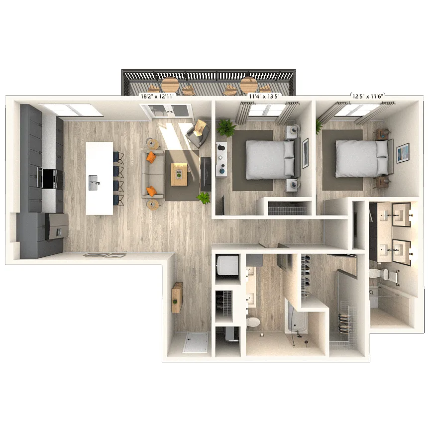 Floor plan B5 2x2 1198 SF-FP