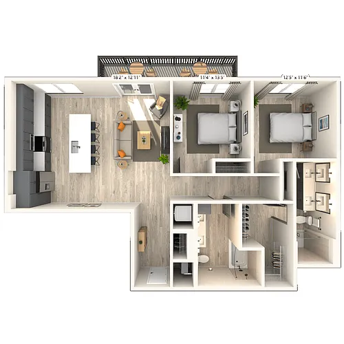 Floor plan B5 2x2 1198 SF-FP