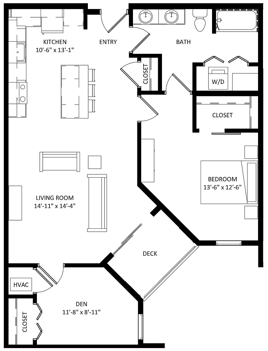 Floor plan 1 Bedroom plus Den
