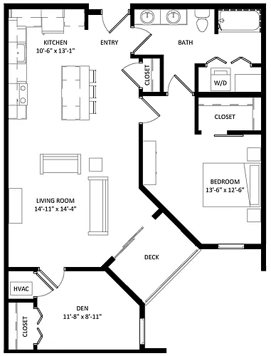 Floor plan 1 Bedroom plus Den