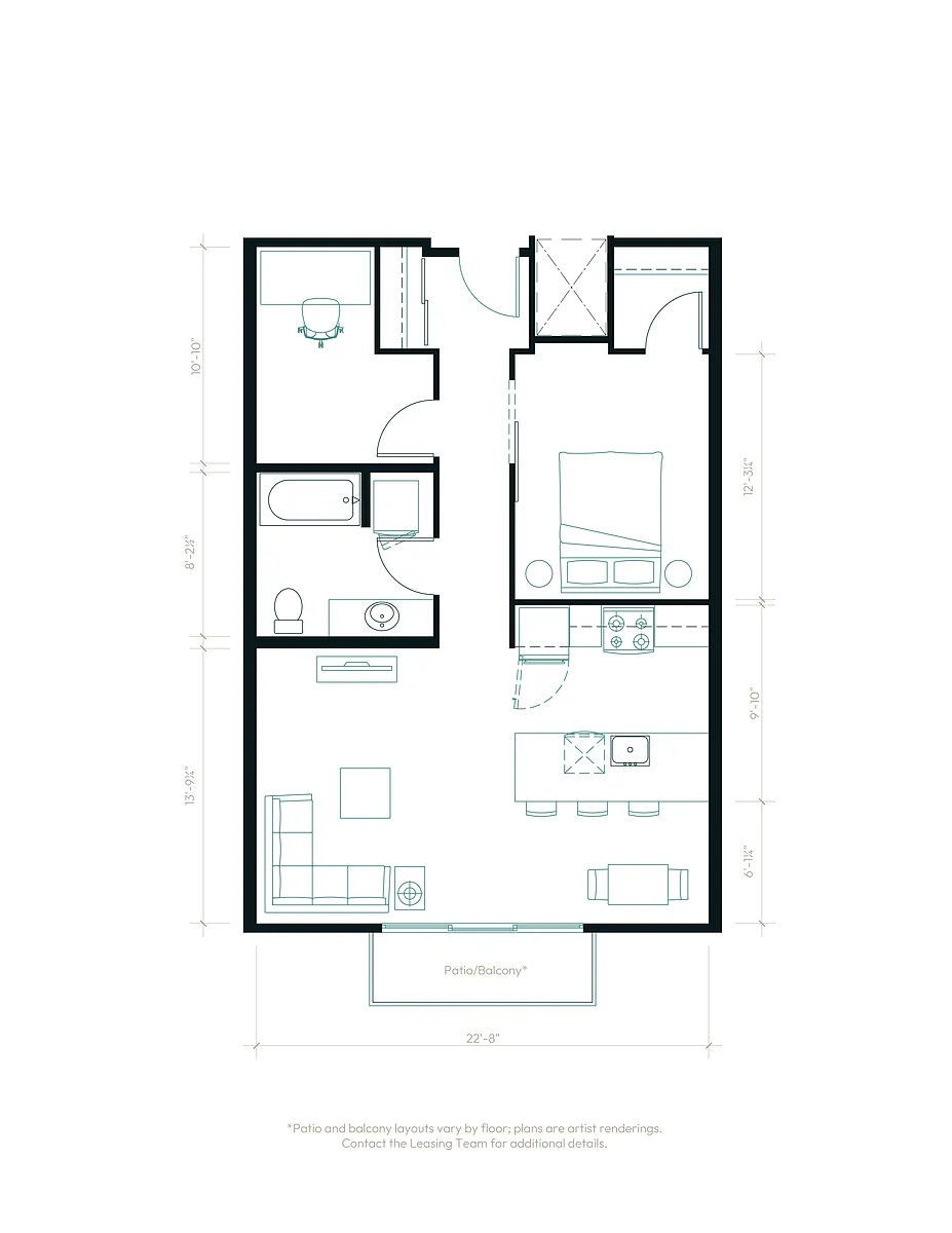 Floor plan One Bedroom + Den B