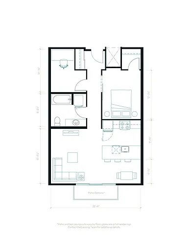 Floor plan One Bedroom + Den B