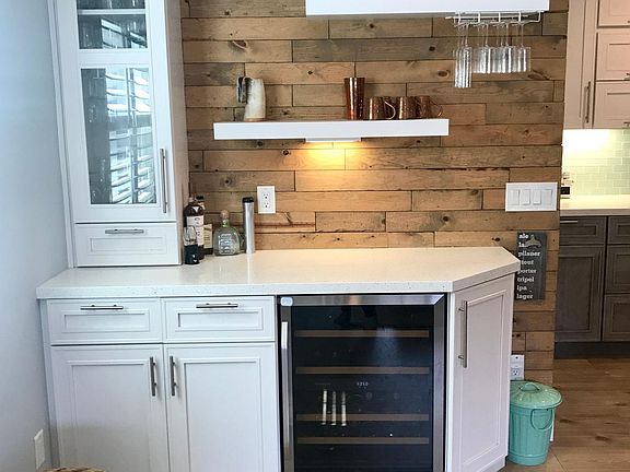 Bar area with included beverage fridge and lots of storage