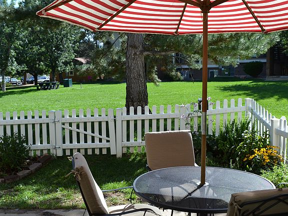 outdoor patio opens to green space
