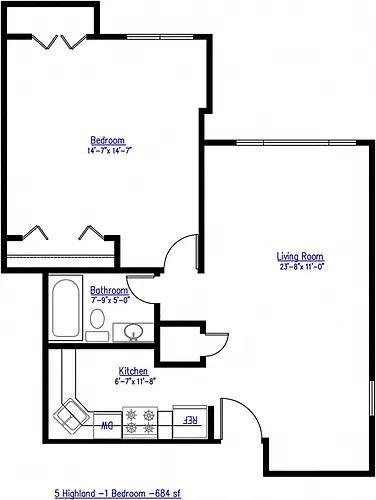 Floor plan Renovated 1 Bed