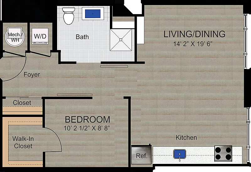 Floor plan 1Bd-1Ba-Tier 08