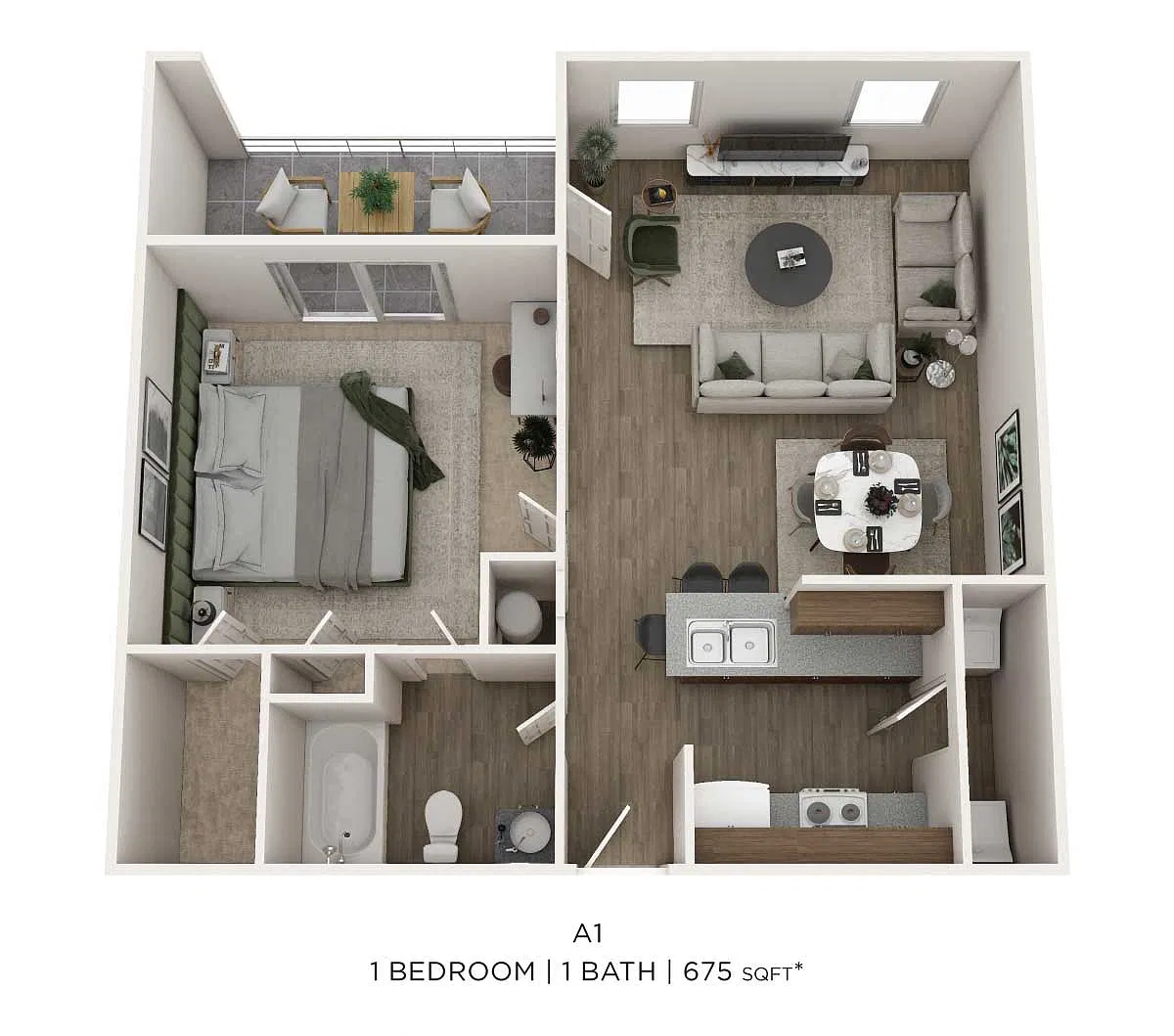 Floor plan One Bedroom- Lower w/ Garage
