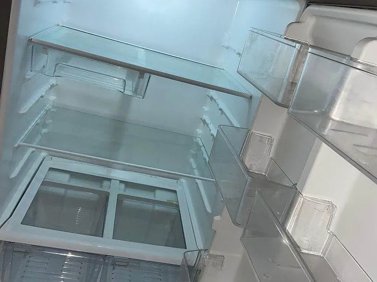 Inside of professionally cleaned stainless steel refrigerator