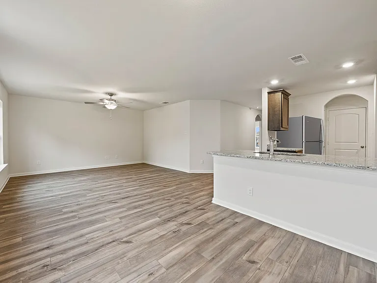 The dining room sits right off of the kitchen.