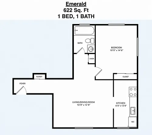 Floor plan Emerald 1BR/1BA