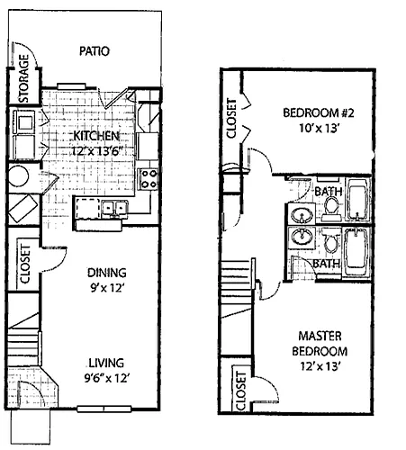 Floor plan BT60 2 Bedroom Townhome