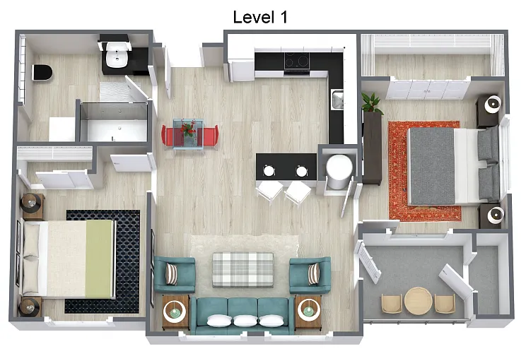 Floor plan 2 Bedroom, 1 Bath 776sf