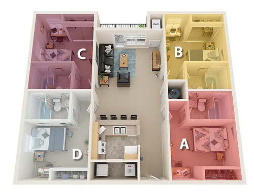 Floor plan By The Bed Pricing - Four Bedroom Small