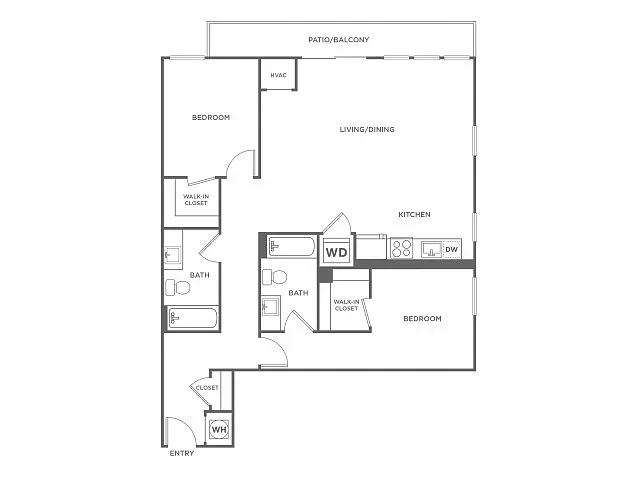 Floor plan Two Bedroom Two Bath (1125 SF)