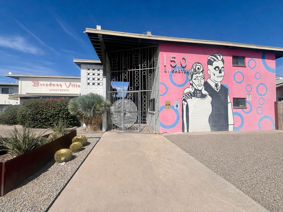 Broadway Village Apartments. Rare boutique gated apartment on Tucson's vibrant Broadway corridor featuring poolside living, stylish mid-century design, and unbeatable access to downtown, U of A, dining, and shopping.