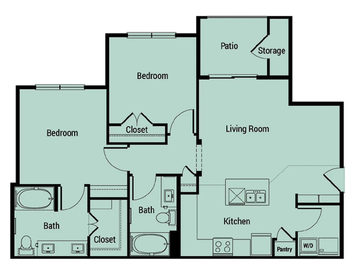 Floor plan Two-bedroom/two-bath