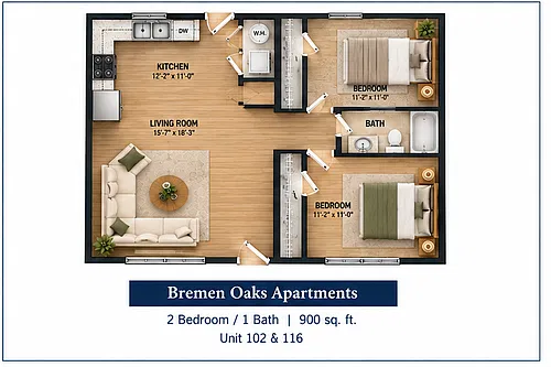 Floor plan 2 bedroom, 1 bathroom