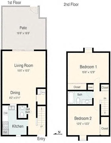 Floor plan 2 Bed 1.5 Bath