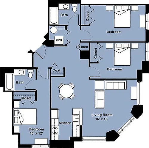 Floor plan 3 Bedroom 2 Bath