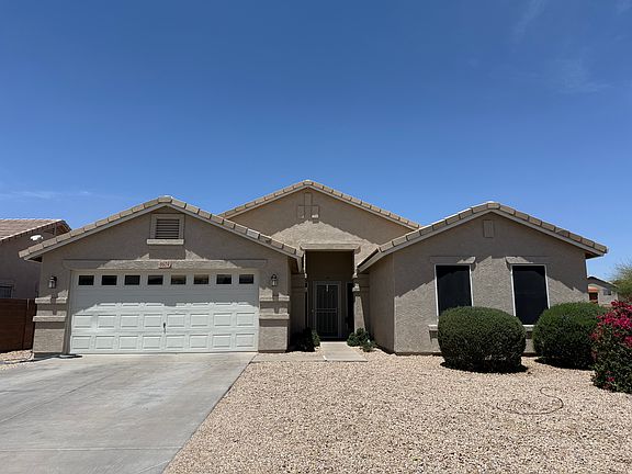 Front view, two car garage, low maintenance front yard