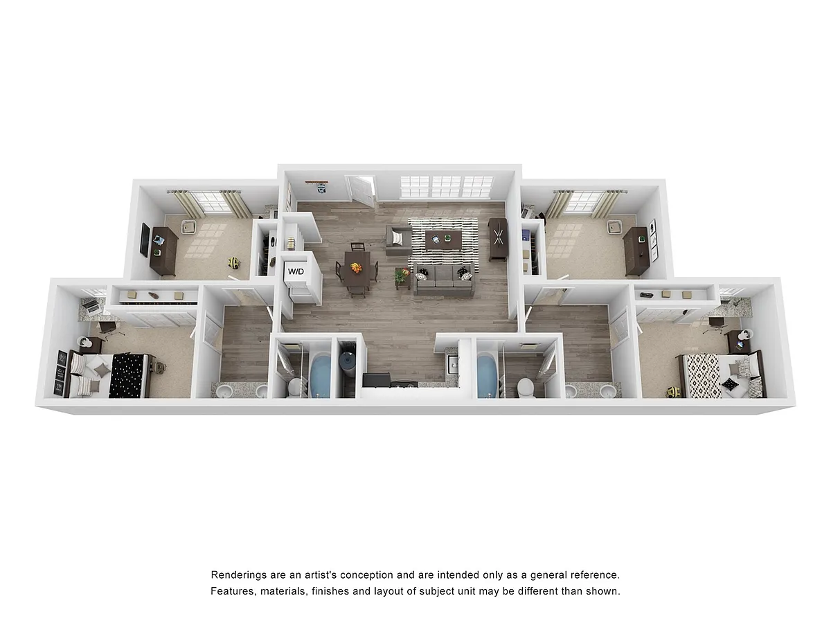 Floor plan 2x2 Den Classic Furnished
