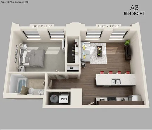 Floor plan One Bed/One Bath - 684