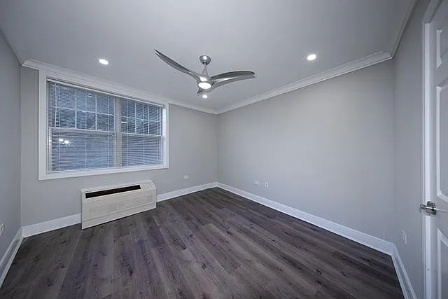 Bedroom with Hi-Hat Lighting, Wave Fan, Plank Vinyl Floors