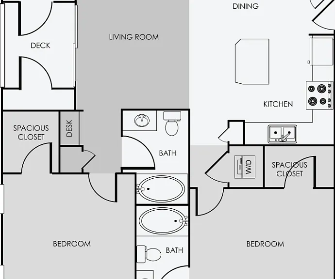 B1 - 2 Bedroom, 2 Bathroom Floorplan Diagram