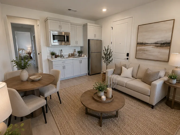 Next Gen living room and kitchenette