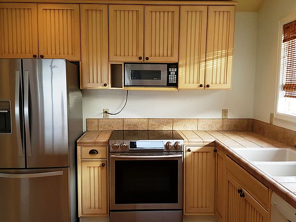 Kitchen offers views of Lake Washington