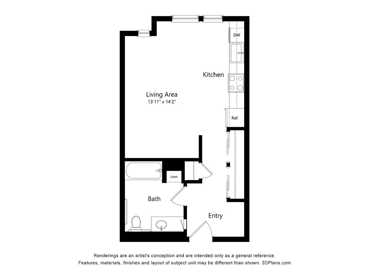 Floor plan Studio, 1 Bath 30%