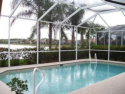 Pool with lake view