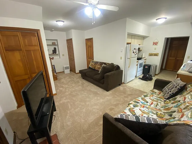 View of living room and kitchen