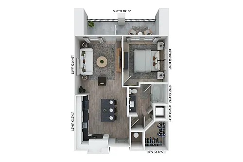 Floor plan 1BR 1BA (681 SF)