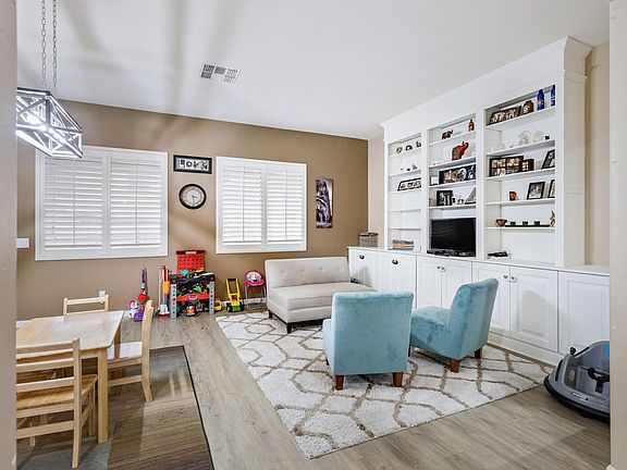 Family room with built in cabinet